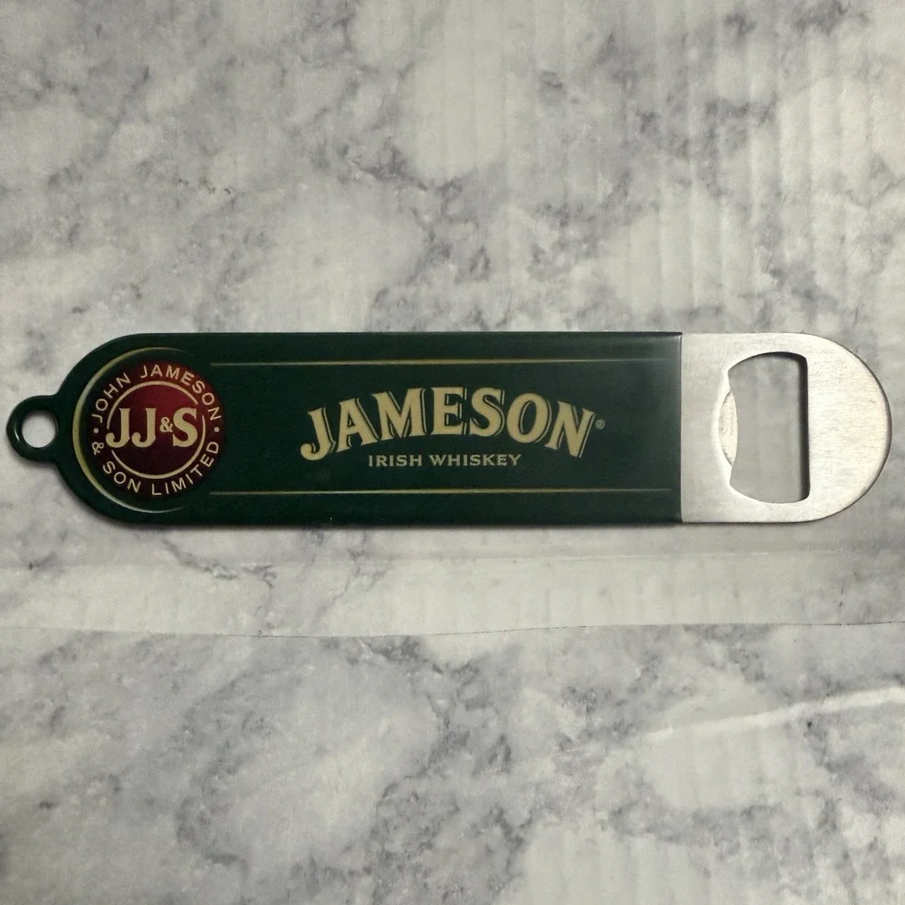 Jameson Irish Whiskey Green Beer Bottle Opener Metal Green Rubber Logo Bar Promo